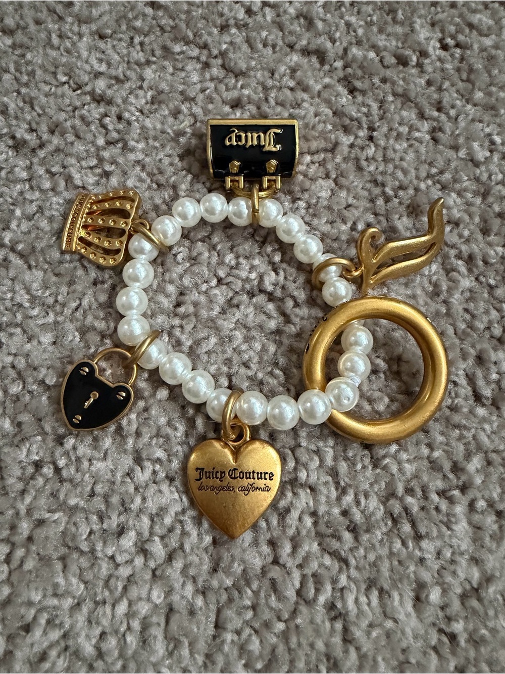 3/$25 Y2K Juicy Couture Keychain Gold Faux Pearl W Charms